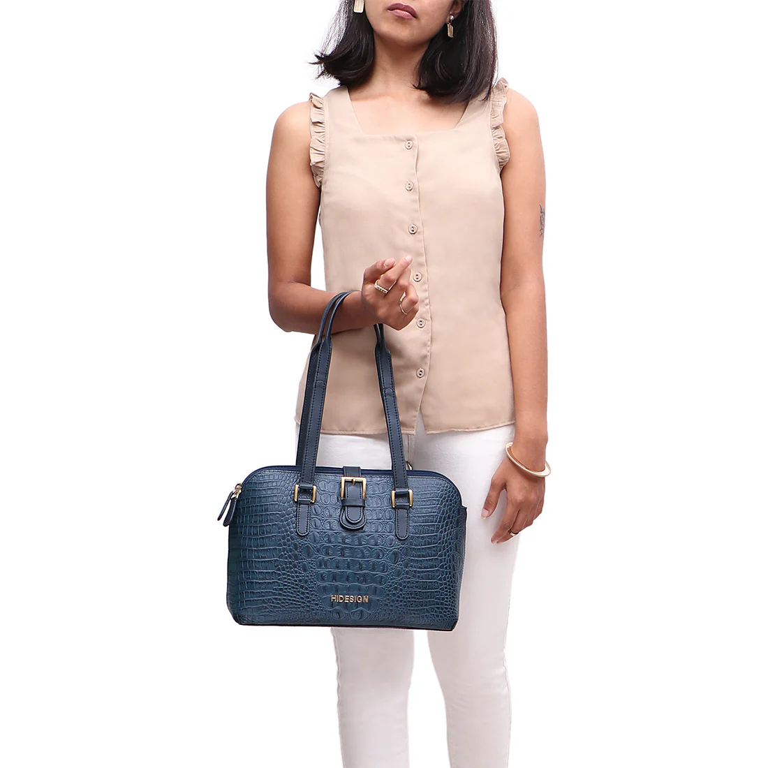 Angelina Sb 01 Blue Leather Tote Bag