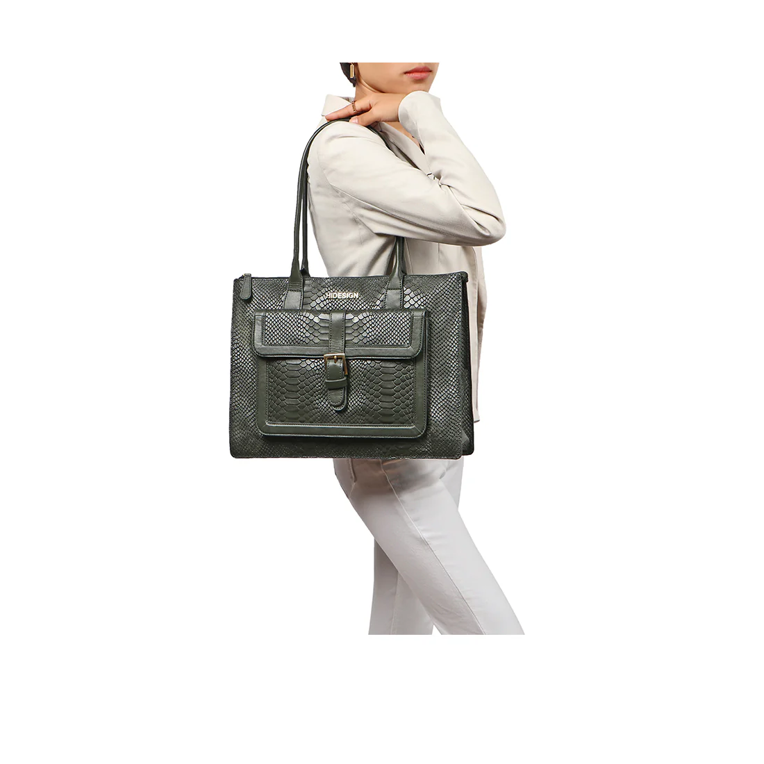 Angelina Sb 02 Green Leather Laptop Bag - Image 6