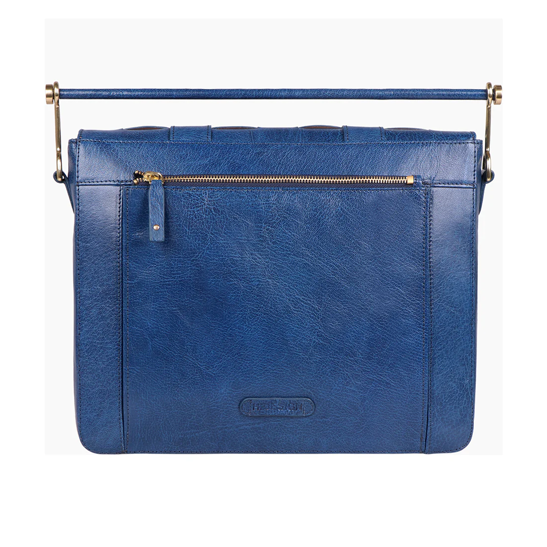 Buffy 02 Blue Leather Laptop Bag - Image 4