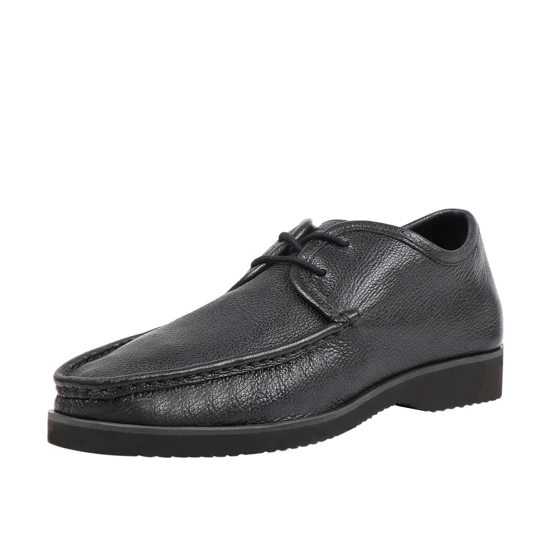 Burgundy Men's Black Leather Lace Up Shoes - Image 2