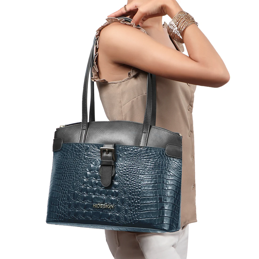 Camila Sb 02 Blue Leather Tote Bag - Image 3