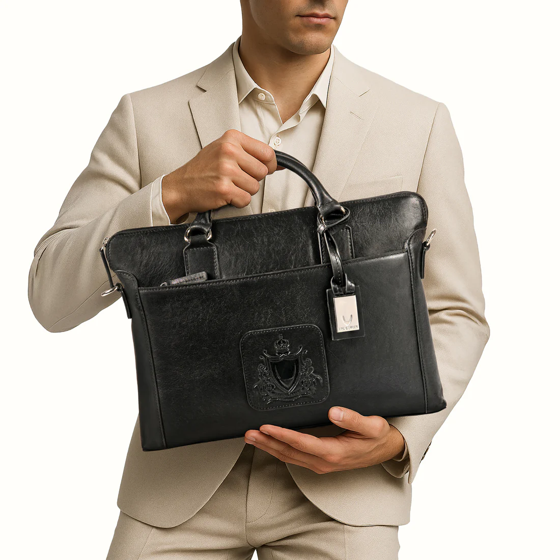 Carnegie 01 Black Leather  Laptop Bag - Image 2