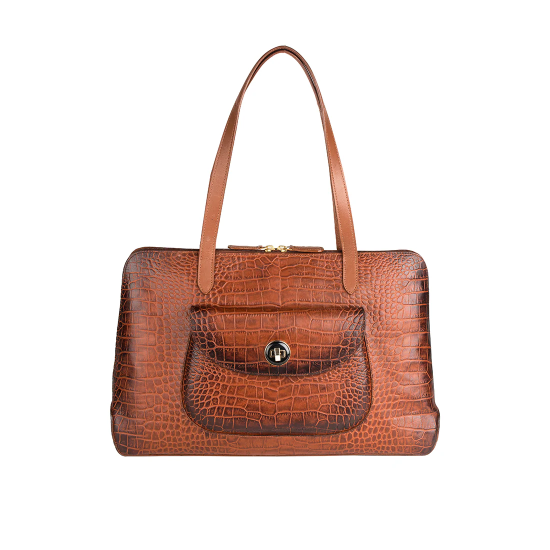 Croco 02 Tan Leather Tote Bag - Image 2