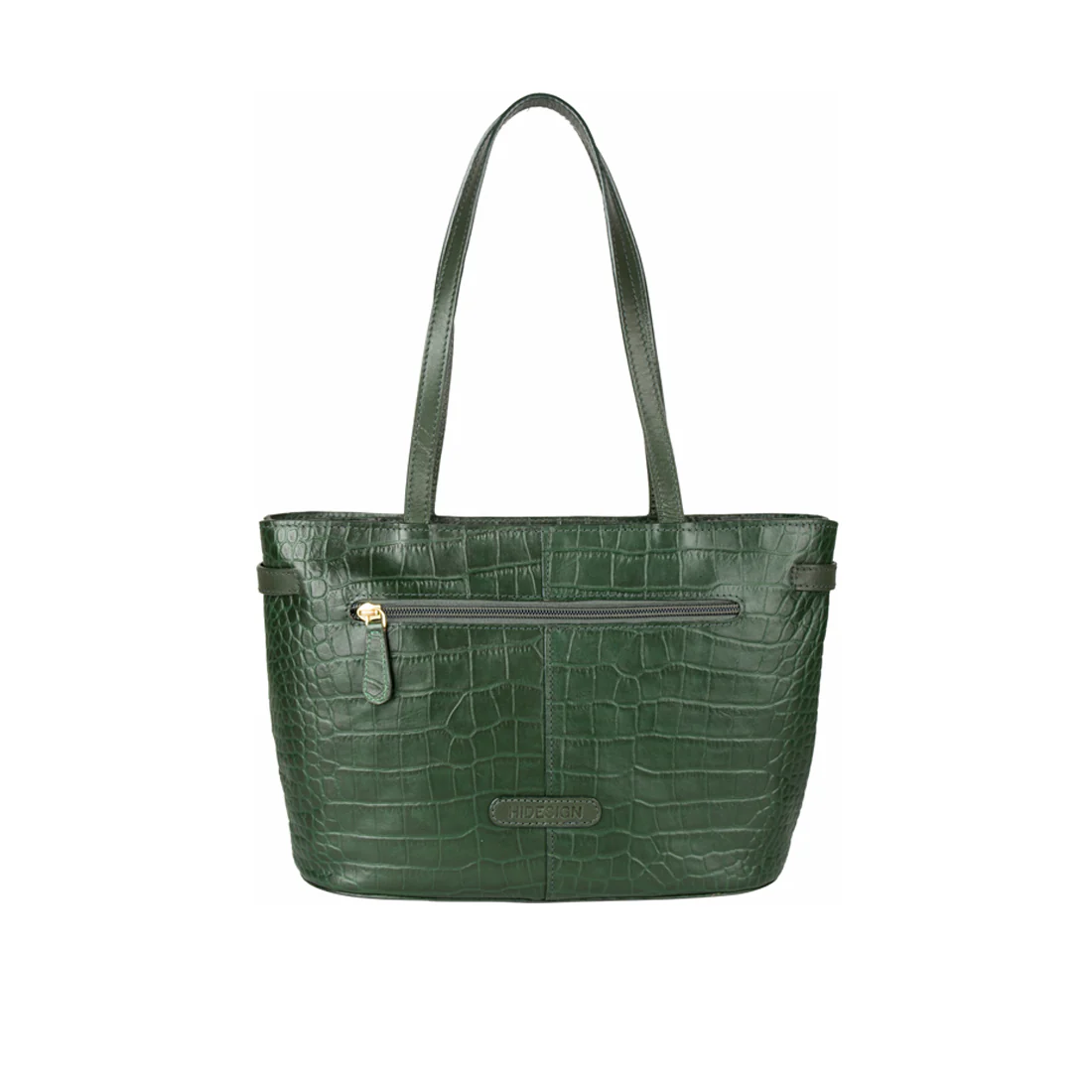 Croco 03 Green Leather Tote Bag - Image 3