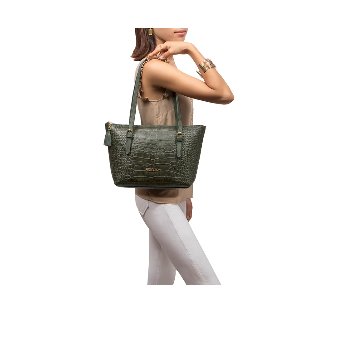 Cusco 01 Green Leather Tote Bag - Image 5