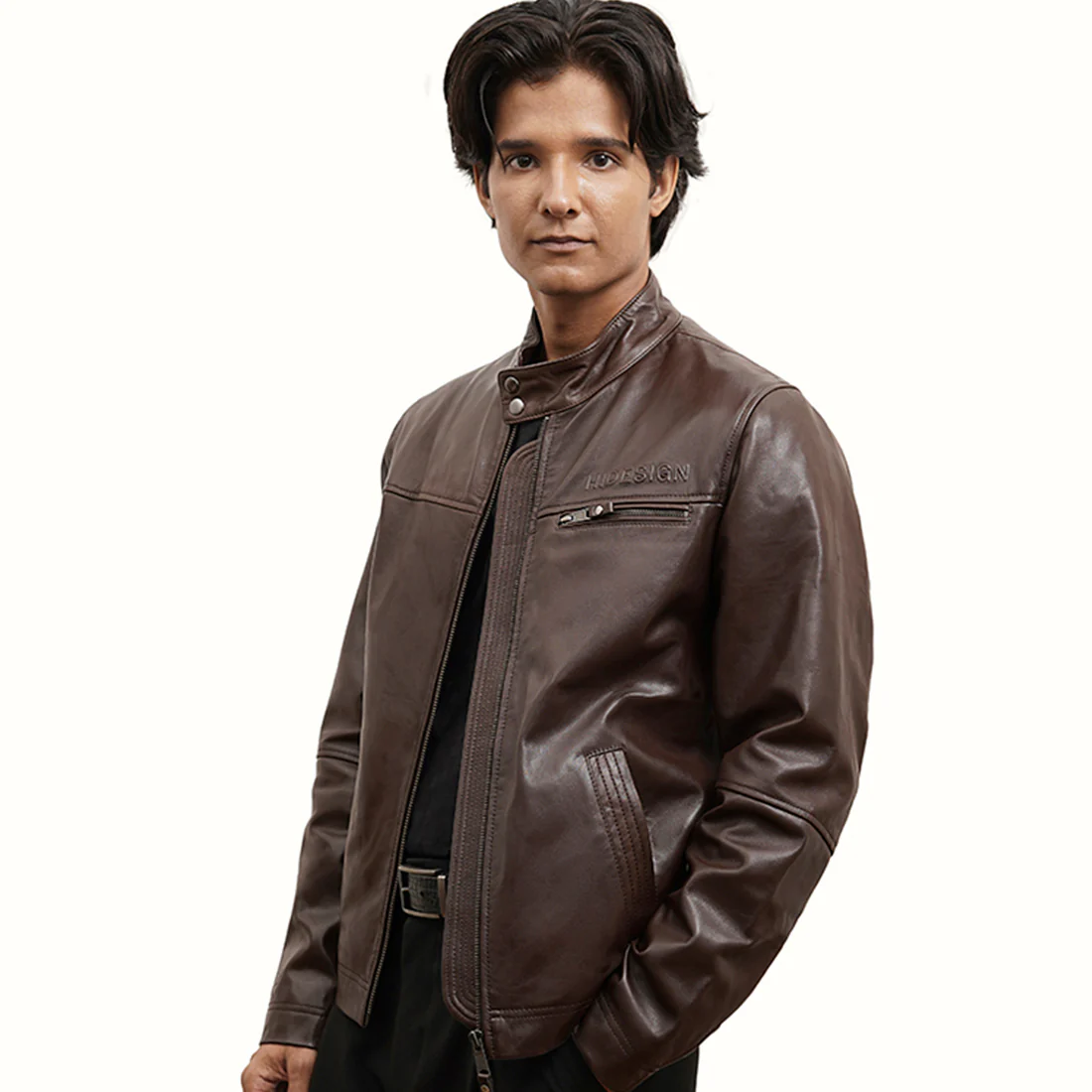 David Men's Brown Moto Style Leather Jacket