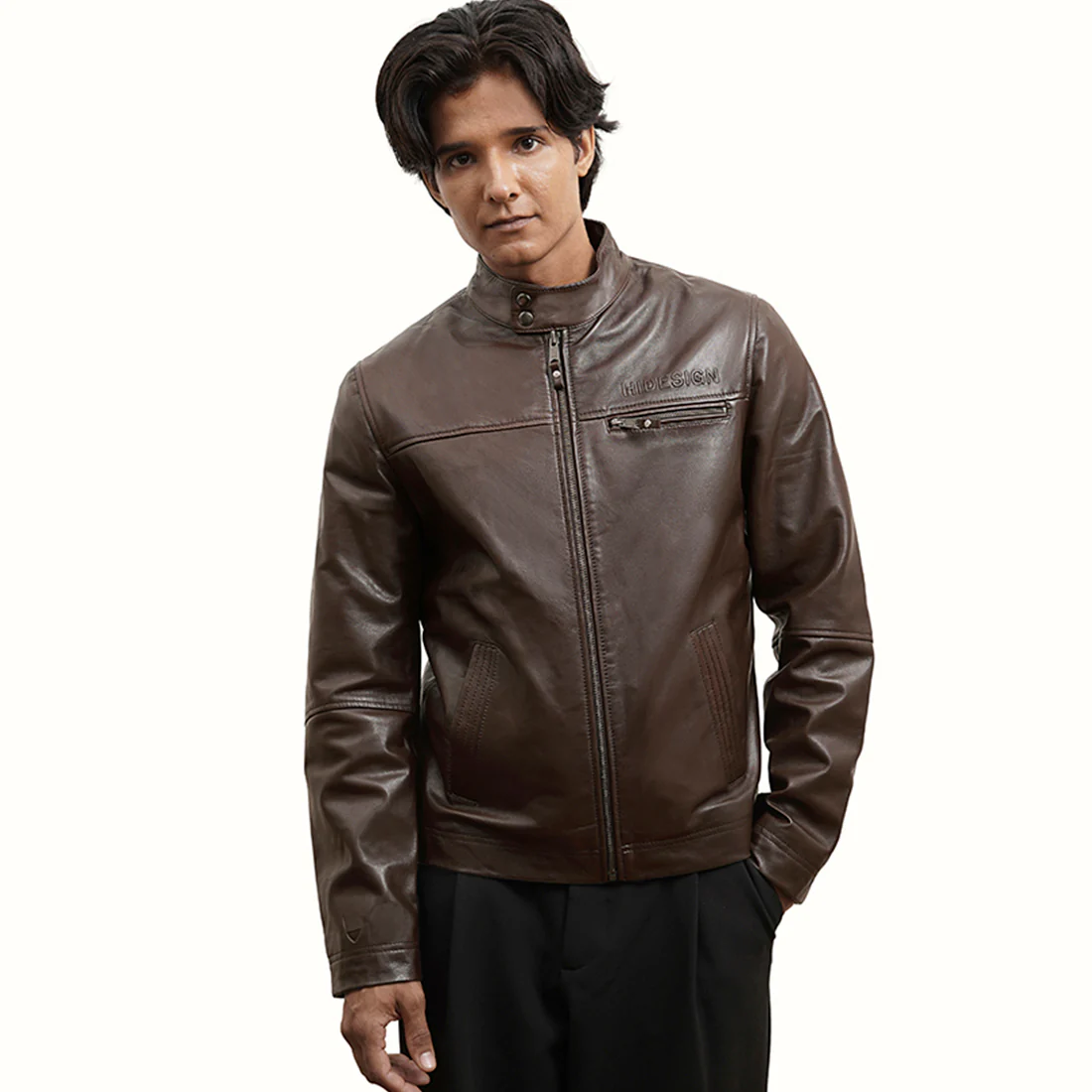 David Men's Brown Moto Style Leather Jacket - Image 2