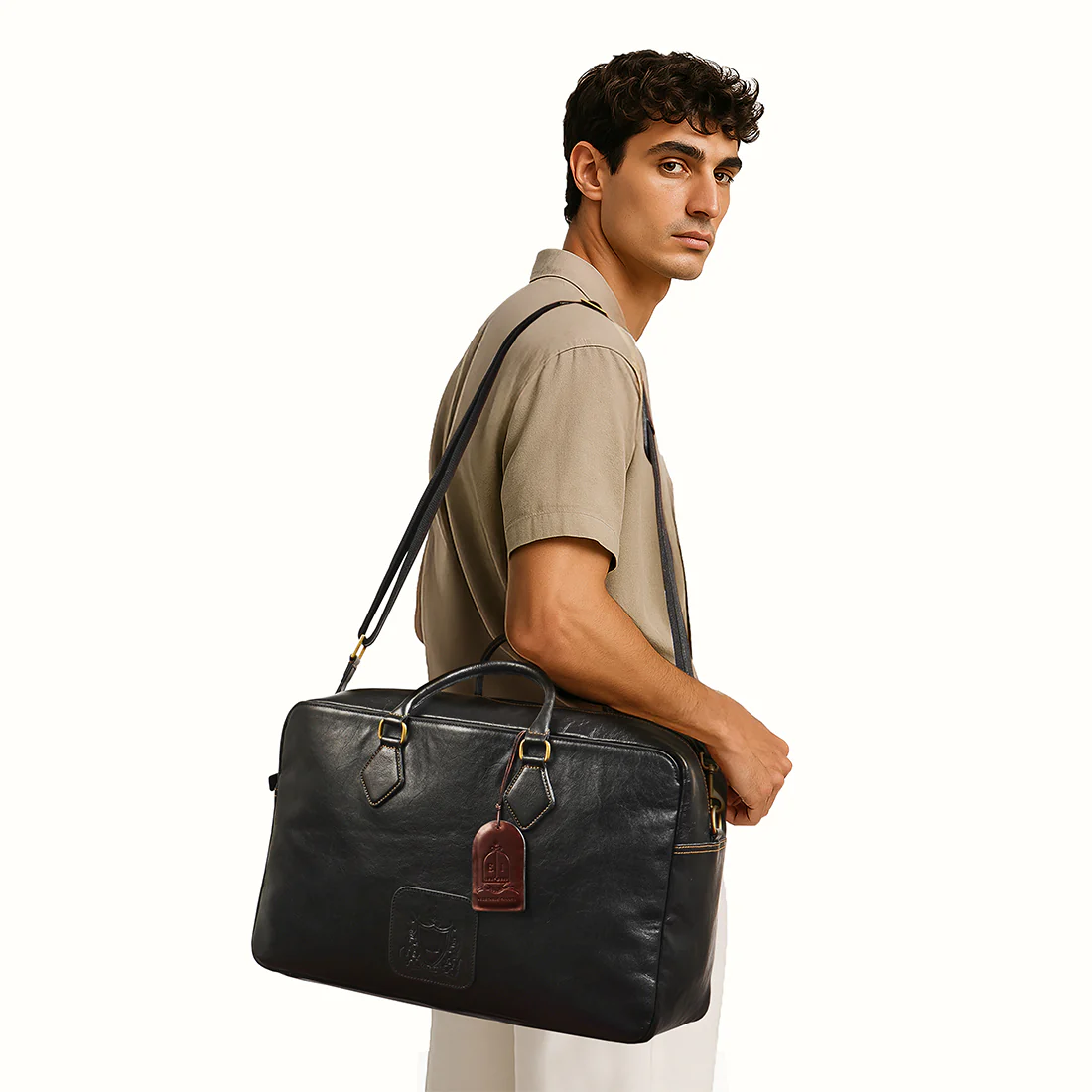 Duke 02 Black Leather Duffle Bag - Image 2