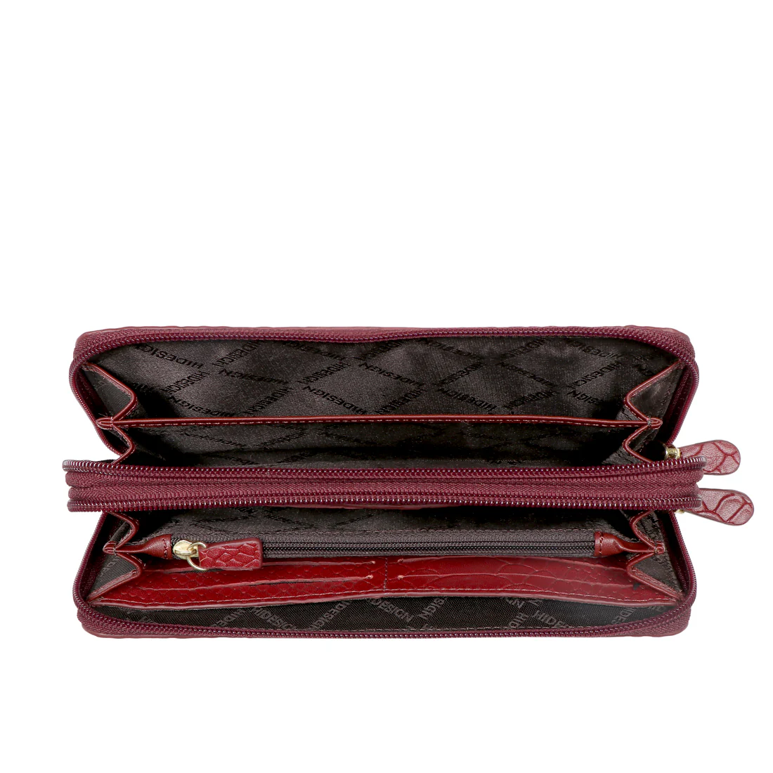 Ee Angara W3  Marsala Leather Double Zip Around Wallet - Image 4