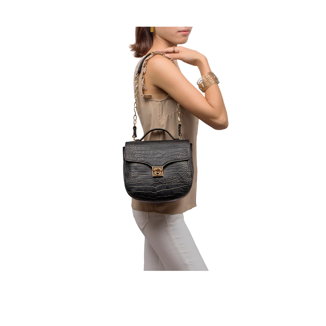 Ee Elsa Black Leather Satchel - Image 5