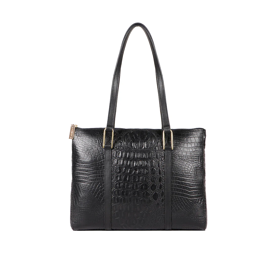 Ee Fuschia 02 Black Leather Tote Bag