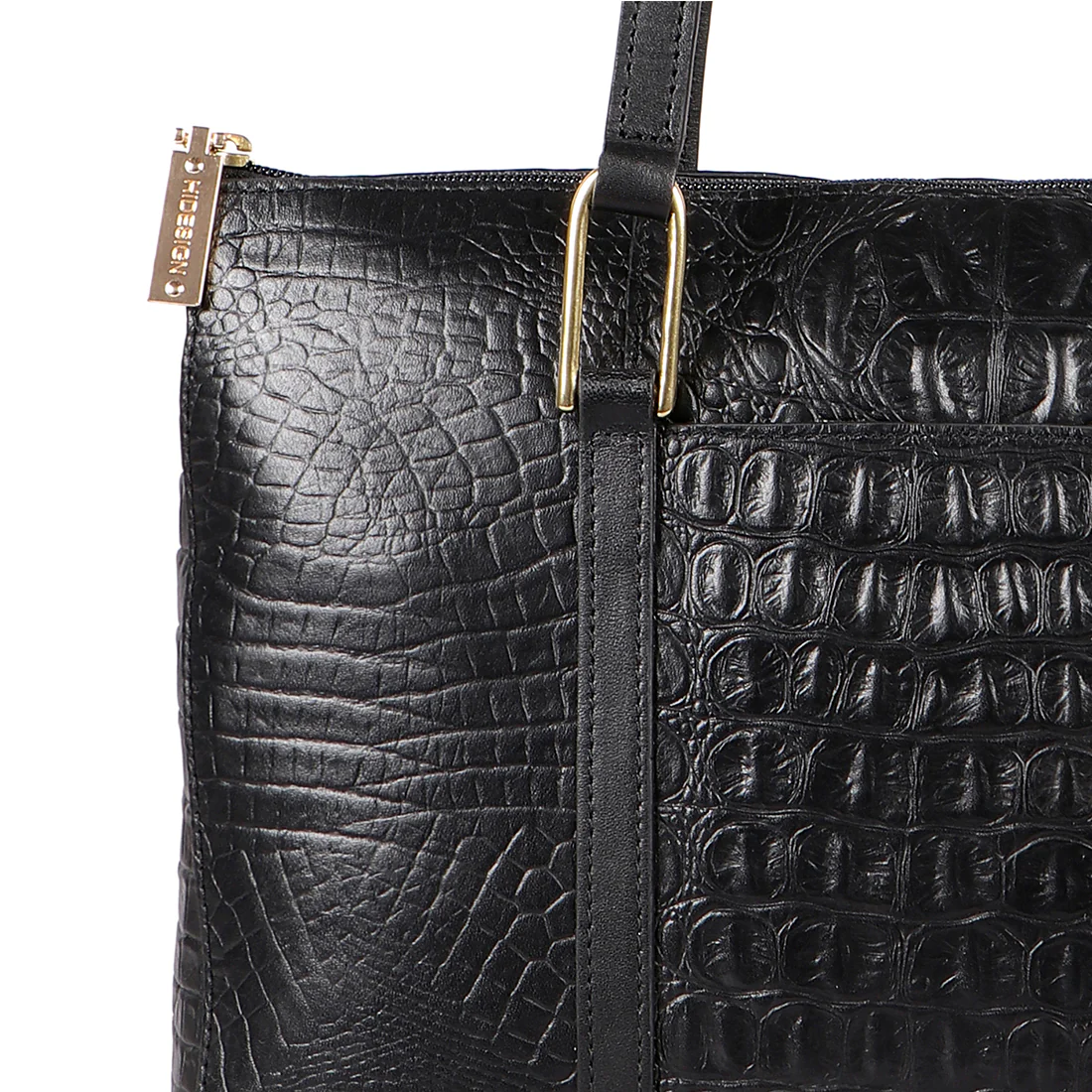 Ee Fuschia 02 Black Leather Tote Bag - Image 4