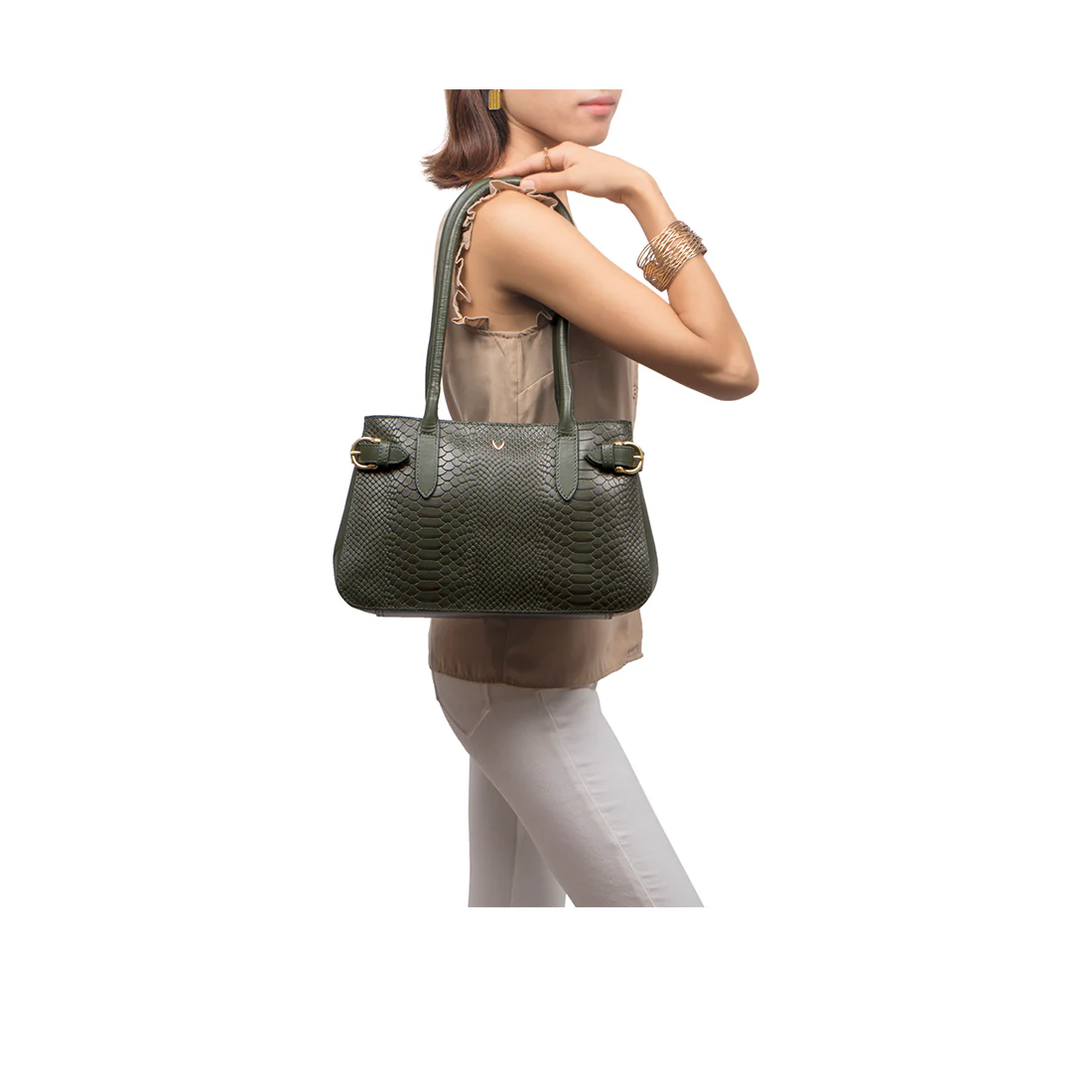 Ee Shanghai 02 Green Leather Tote Bag