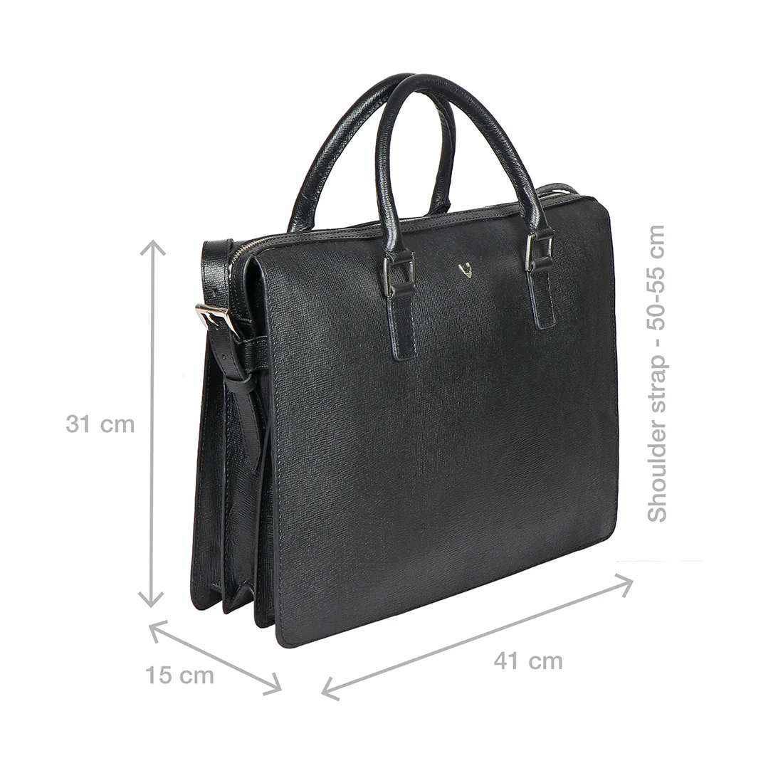 Enzo 02 Black Leather Laptop Bag - Image 2