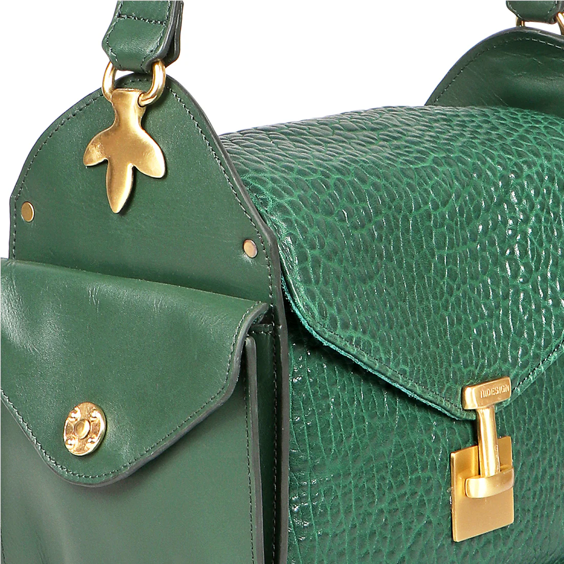 Flower 01 Green Leather Shoulder Bag - Image 6