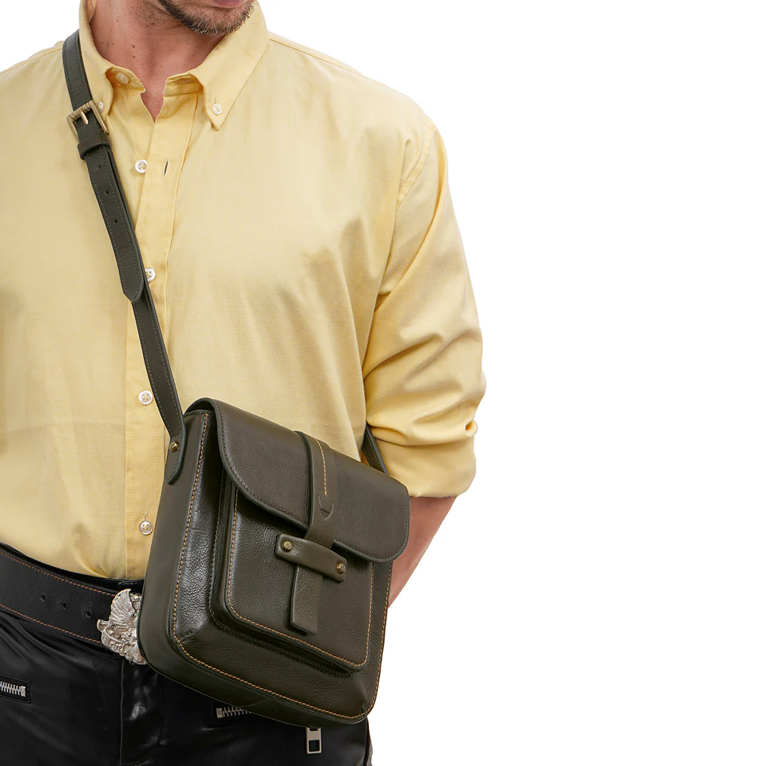 Fort Worth 01 Green Leather Sling Bag - Image 2