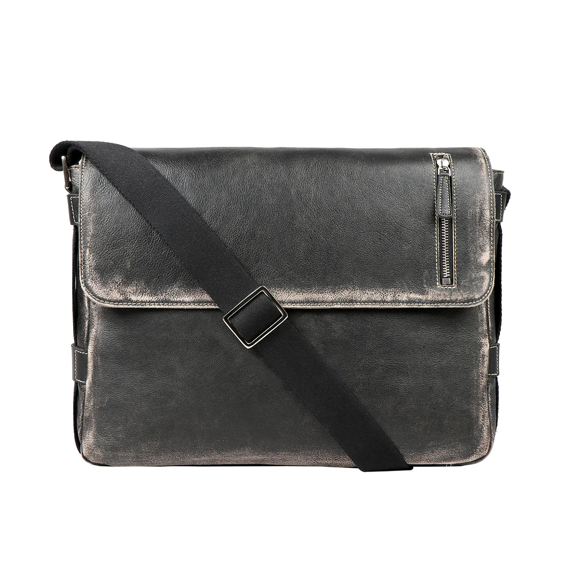 Grunge 04 Black Leather Messenger Bag - Image 4