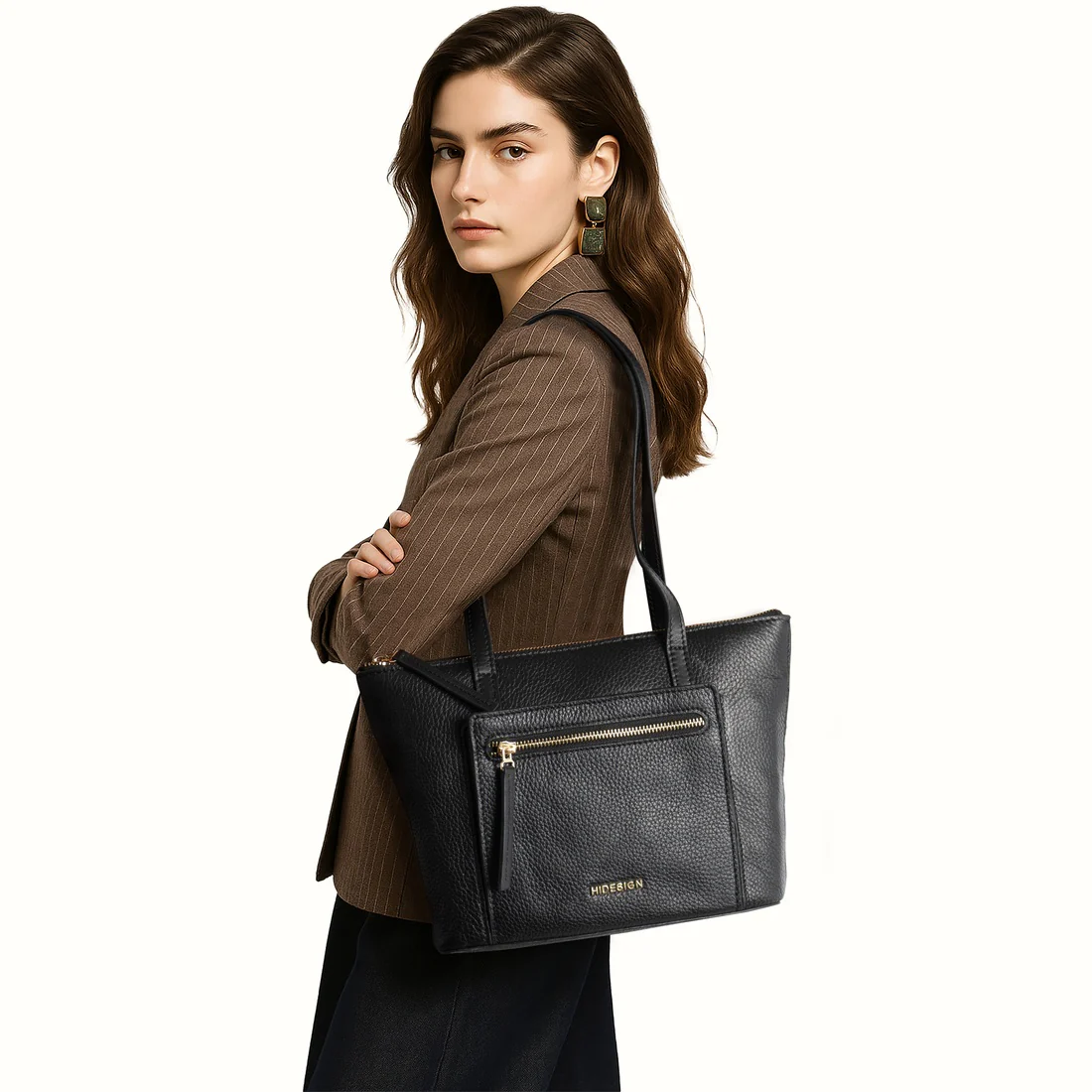 Herminie Black Leather Tote Bag - Image 2