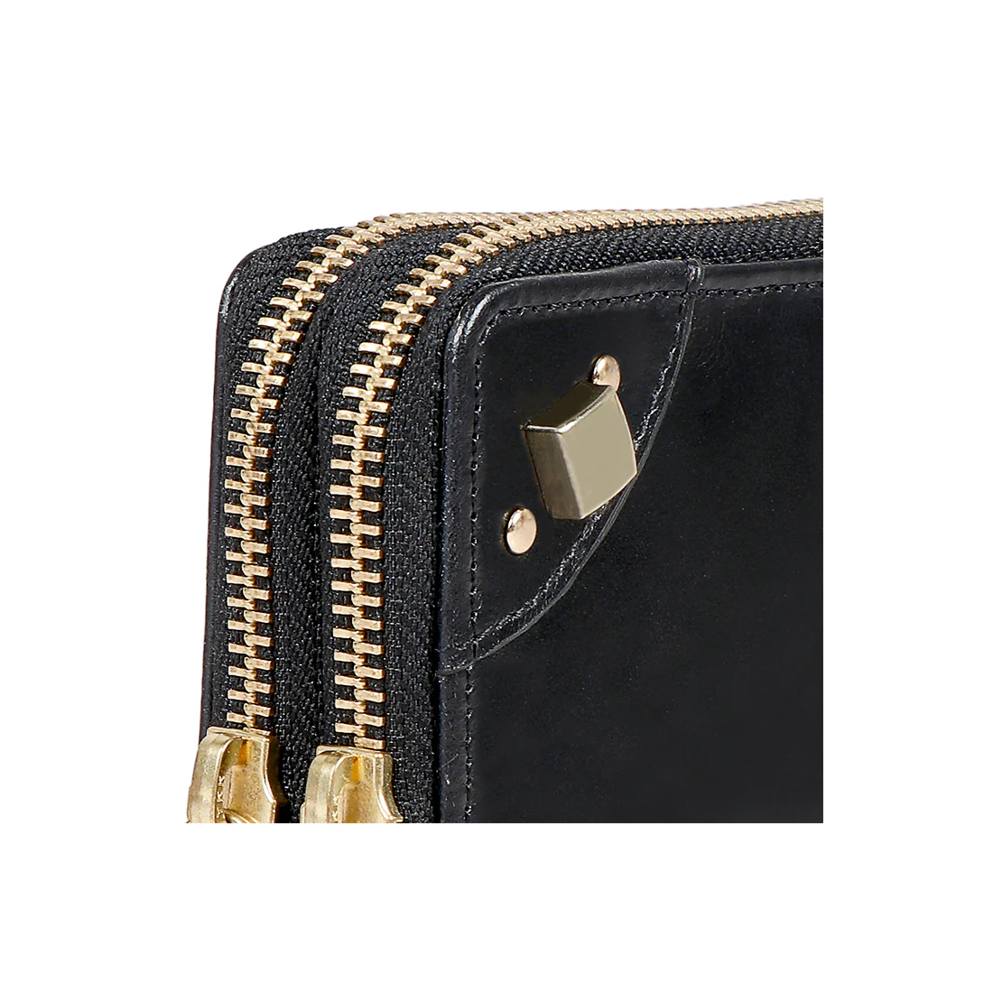 Indie W1 Black Leather Double Zip Around Wallet - Image 5
