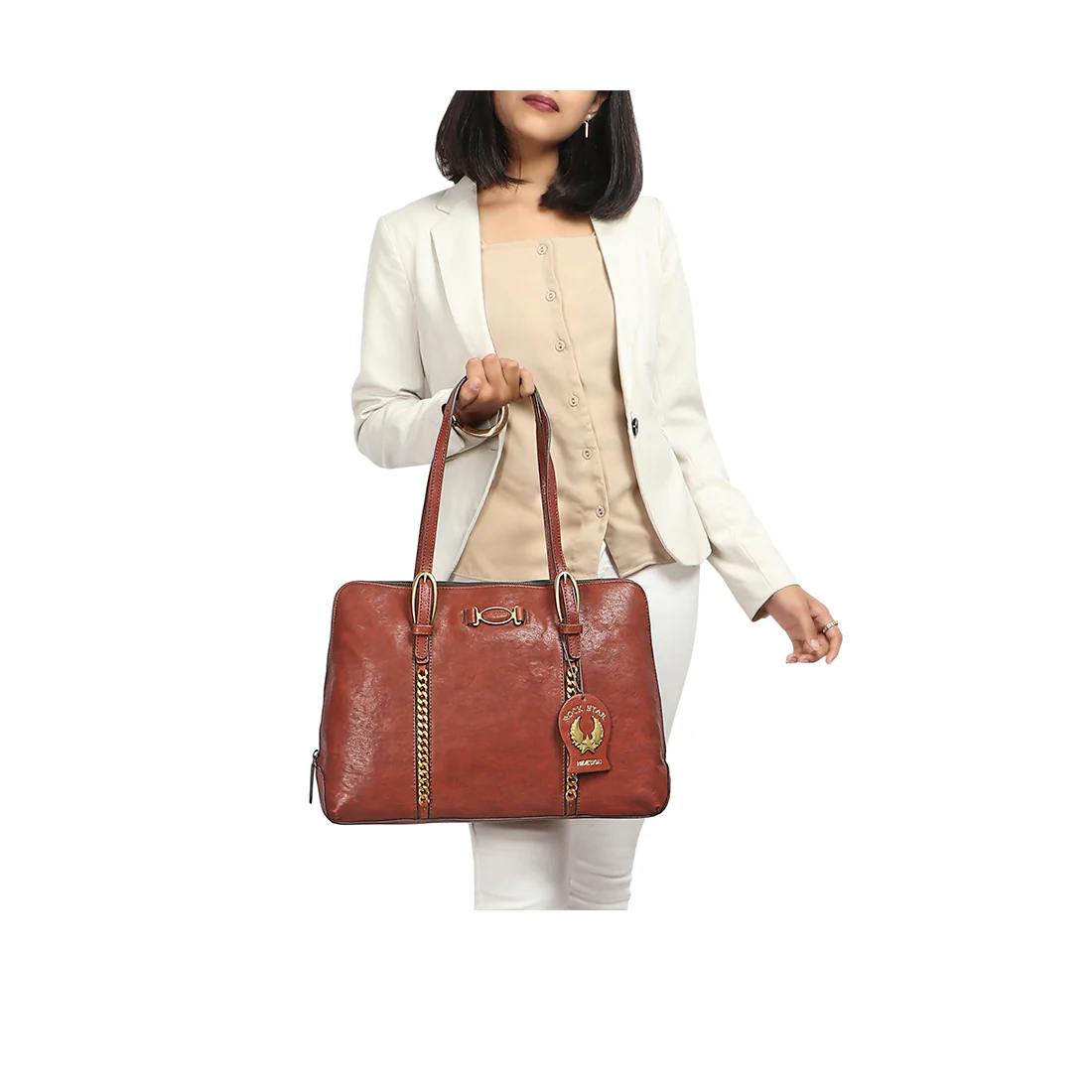 Metal 03 Brown Leather Laptop Bag - Image 2