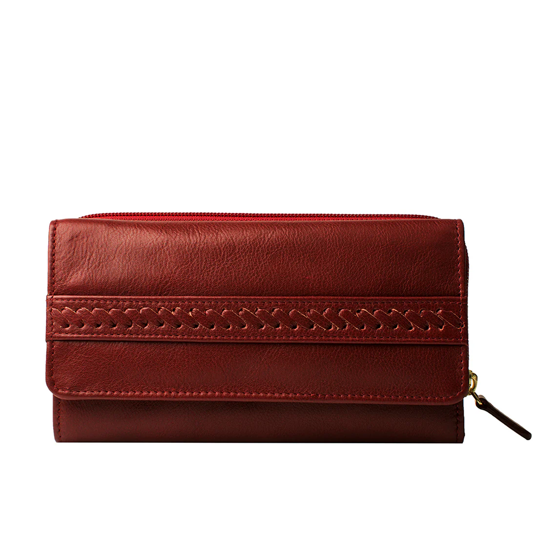 Mina W3  Red Leather Trifold Wallet - Image 2
