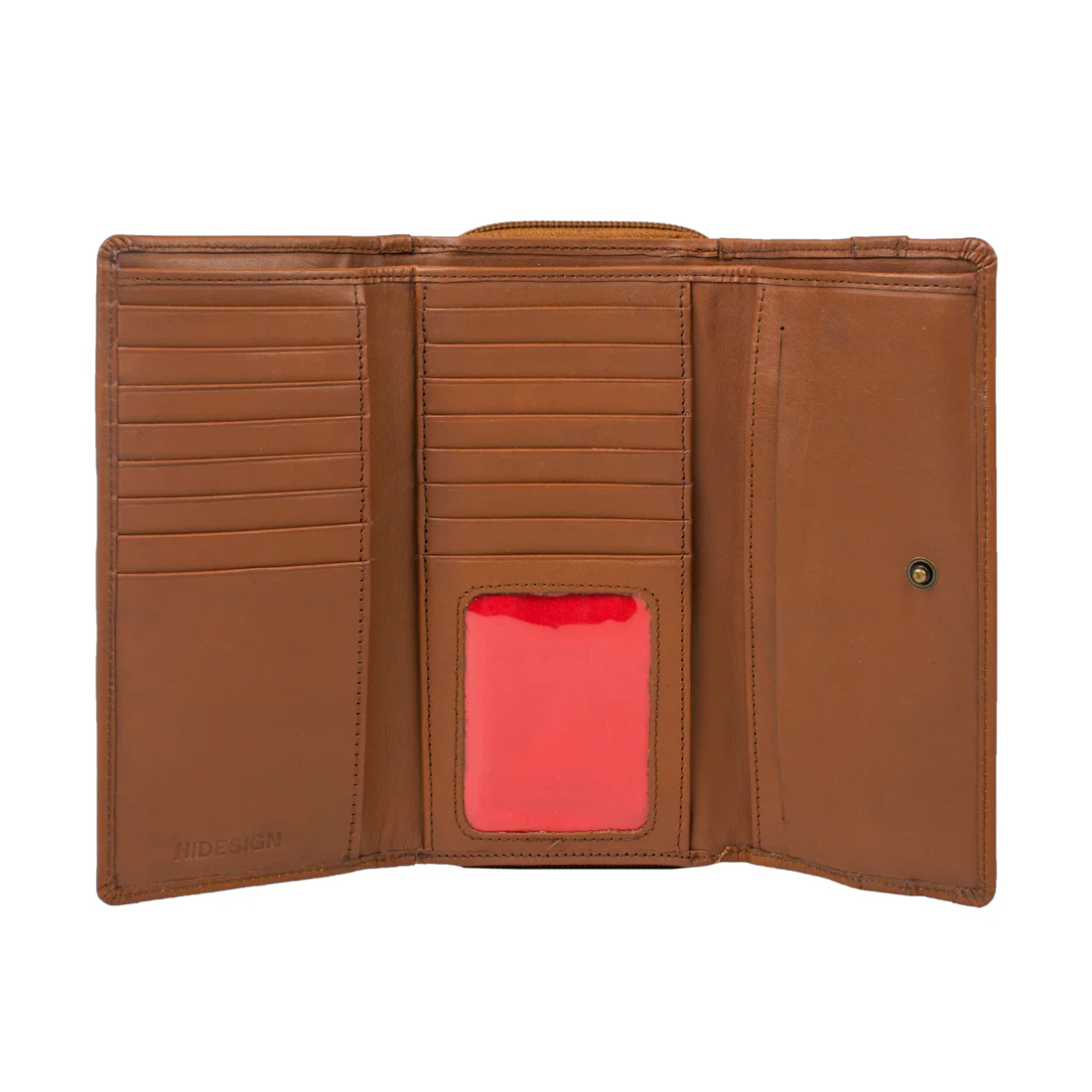 Mina W3  Tan Leather Trifold Wallet - Image 4
