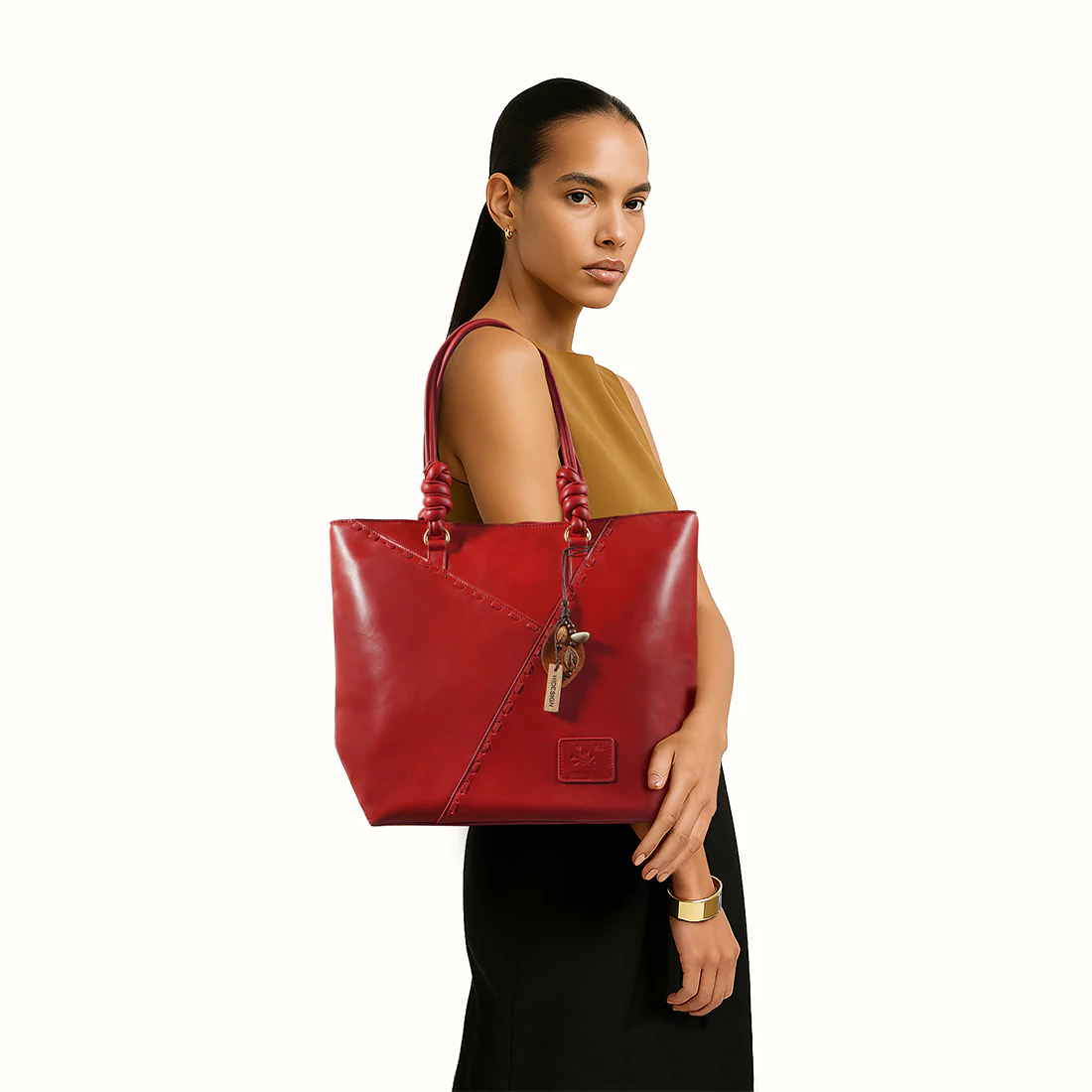Mosaic 02 Red Leather Tote Bag - Image 2