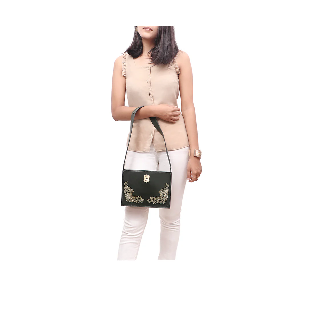 Pearl Hart 02 Green Leather Shoulder Bag