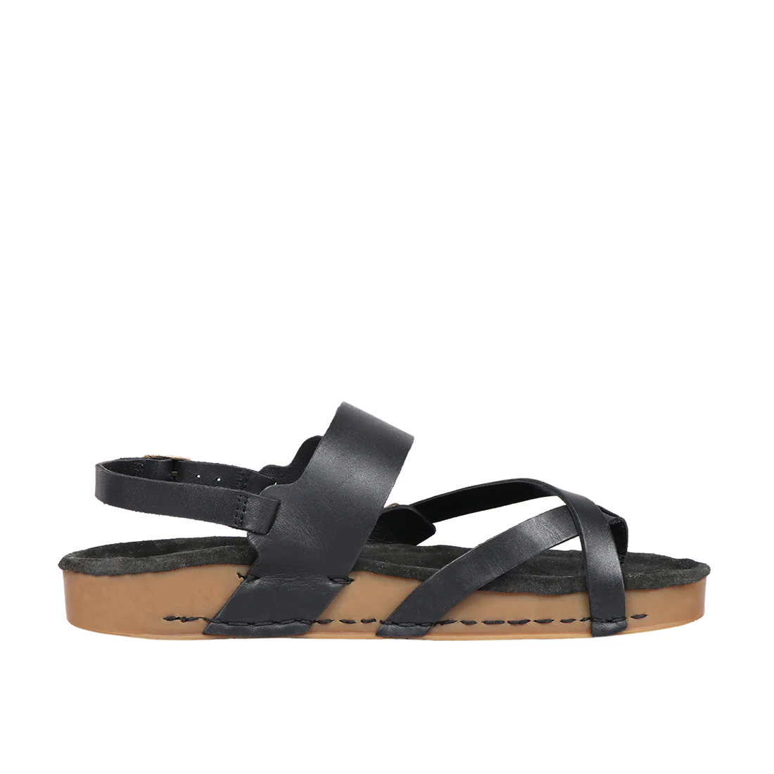 Port Blair Women's Black Leather Strap Sandals - Image 3