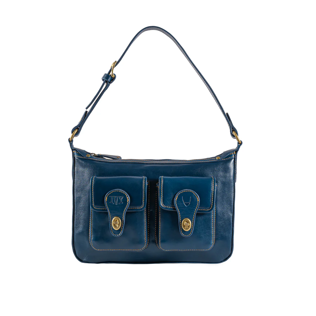 Pyne 02 Blue Leather Shoulder Bag - Image 7