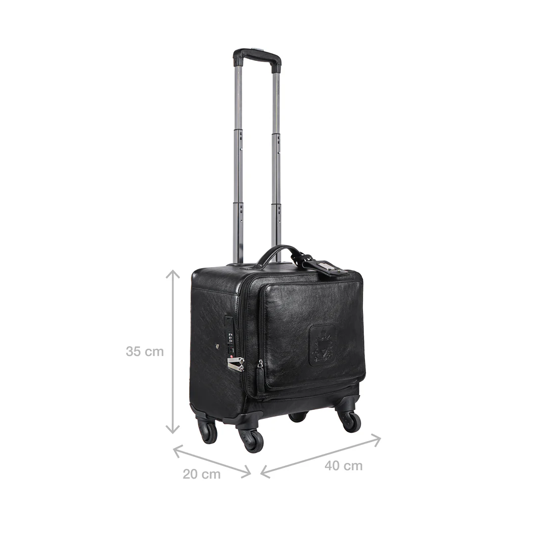 Rover 01 Black Leather Trolley Bag - Image 4