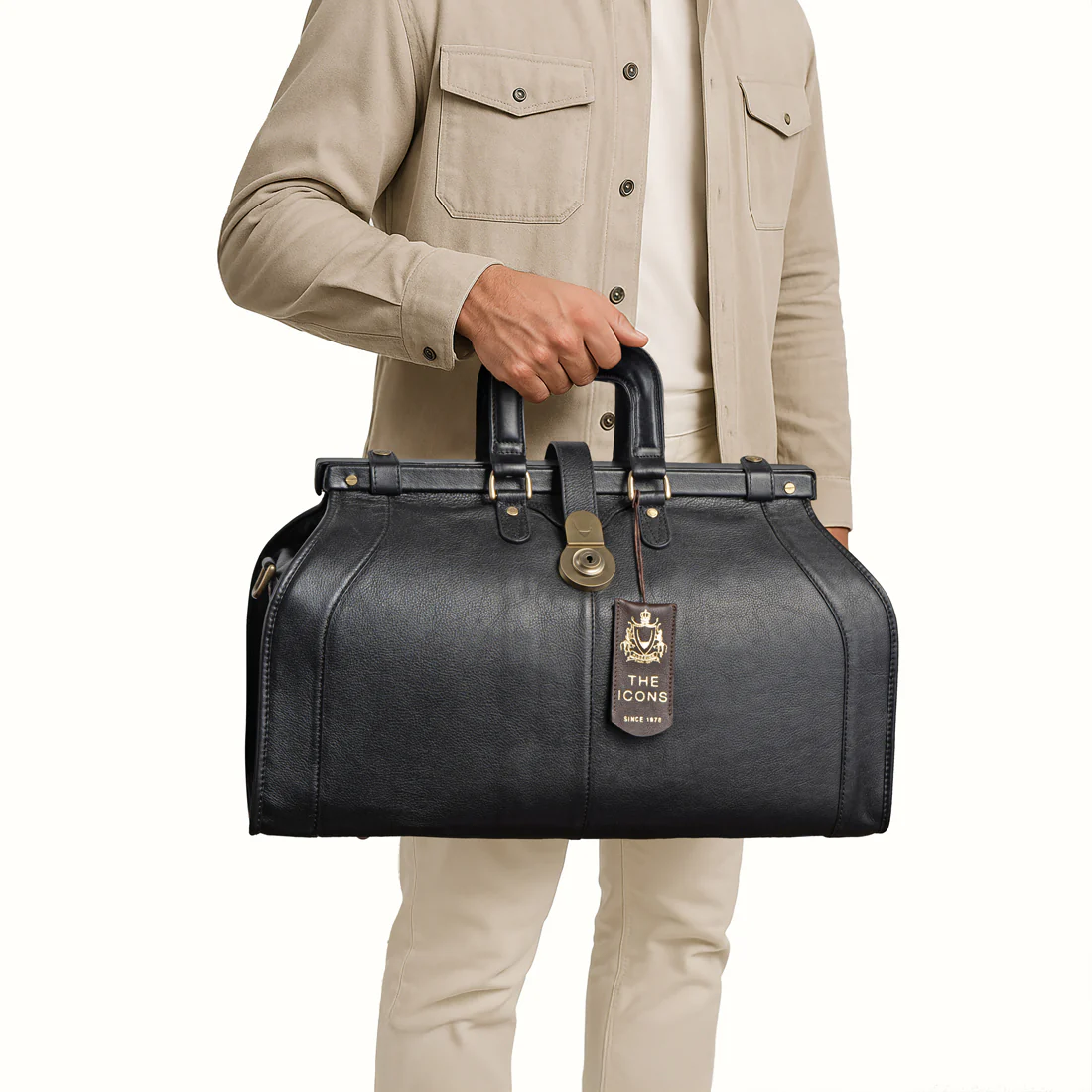 Safari Black Leather Duffle Bag - Image 2