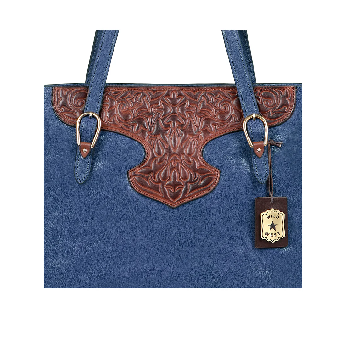Sally Scull 01 Blue Leather Tote Bag - Image 2