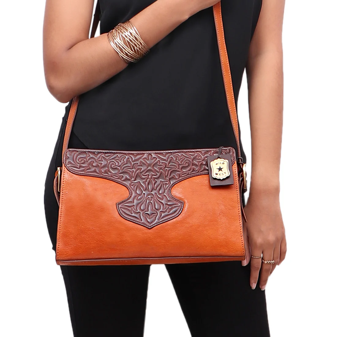 Sally Scull 02 Orange Leather Sling Bag - Image 2