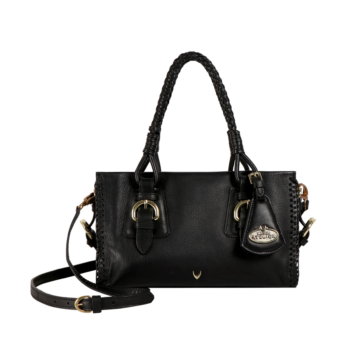 Salmon Black Leather Satchel