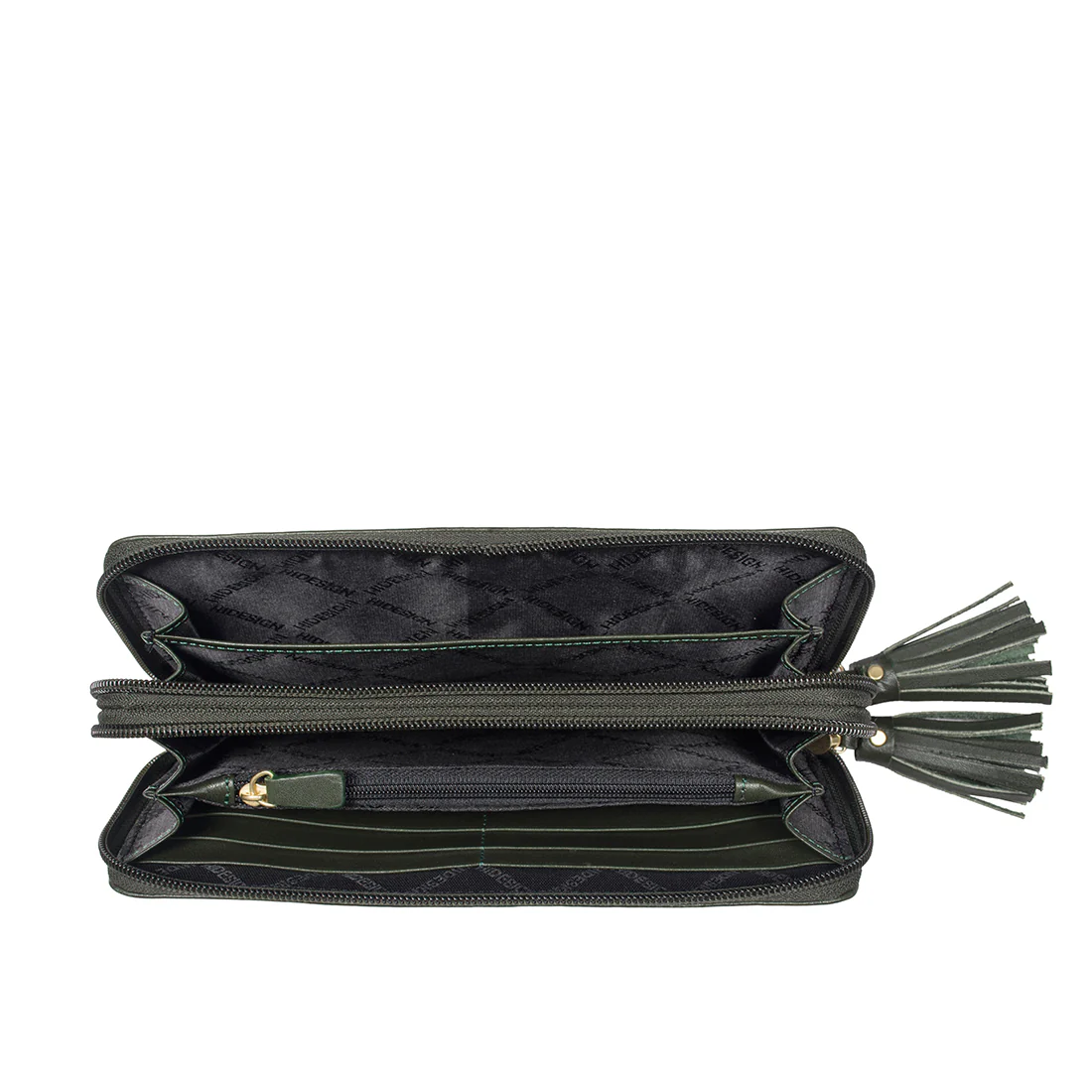 Sebbie W2  Green Leather Double Zip Around Wallet - Image 5
