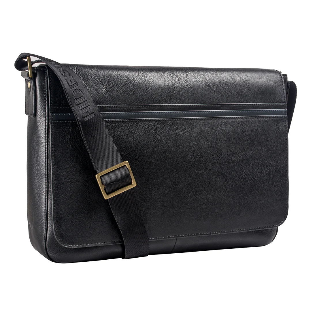 Sigmund 01 Black Leather Messenger Bag - Image 3