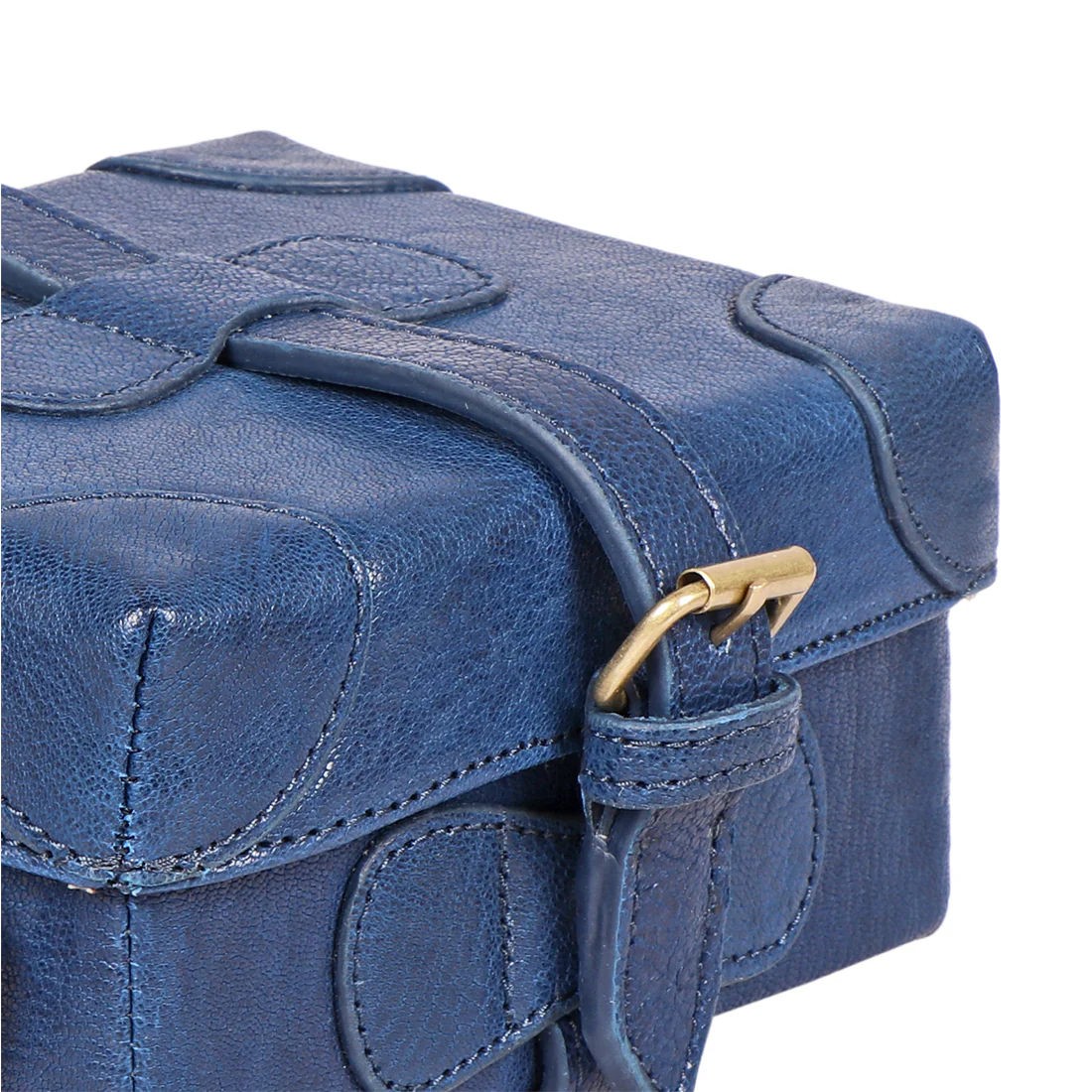 Small Boxy Blue Leather Sling Bag - Image 5