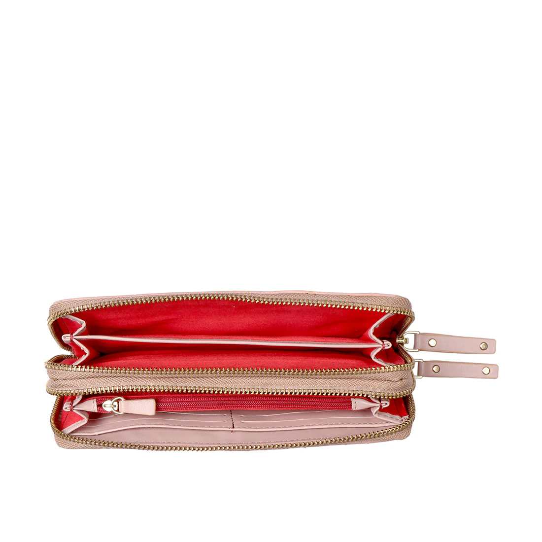 Valerie W1 Pink Leather Double Zip Around Wallet - Image 5