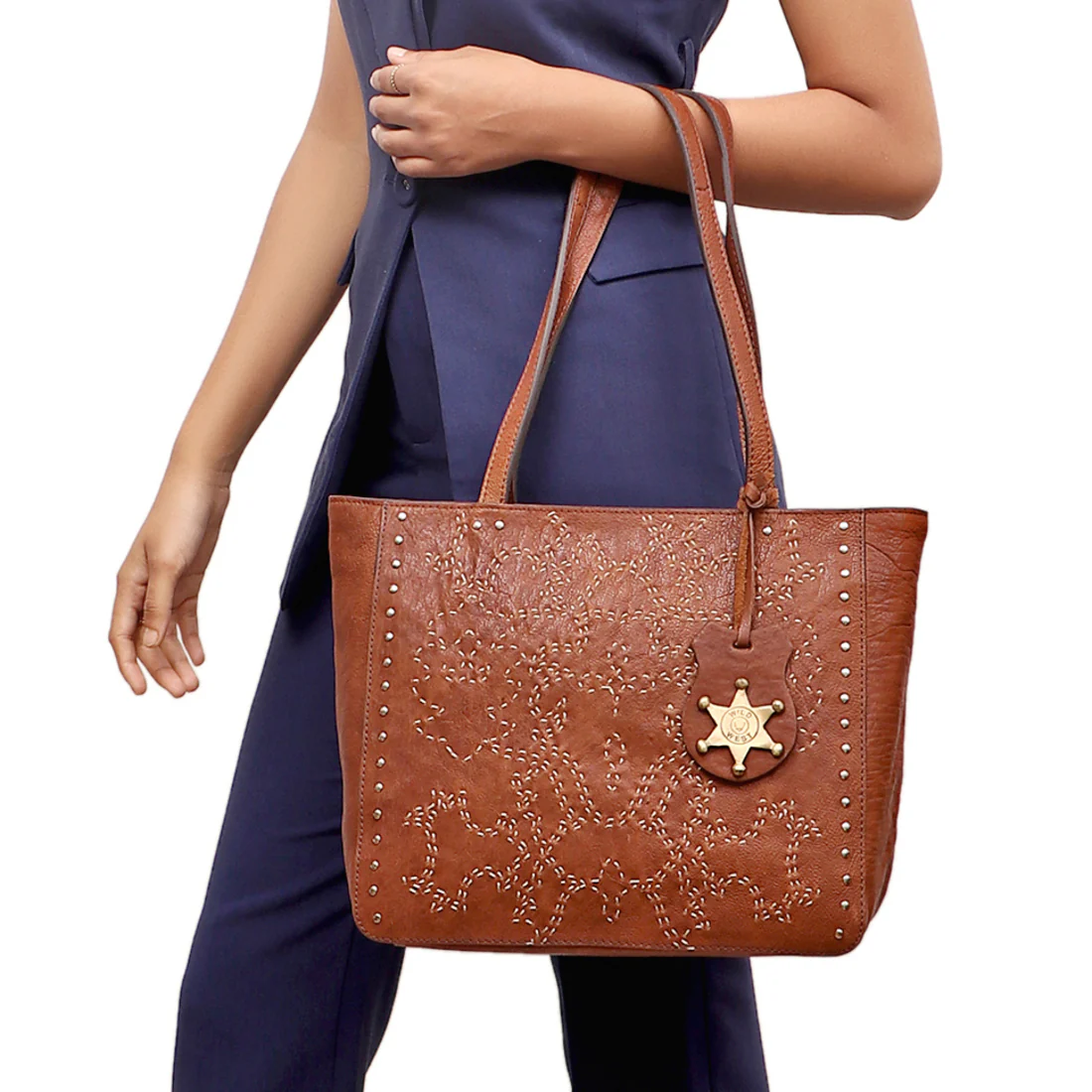 Wild Rose 03 Tan Leather Tote Bag - Image 5