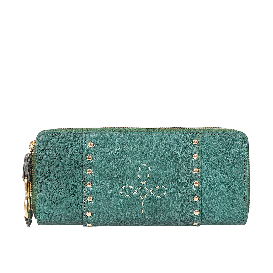 Wild Rose W2 Green Leather Double Zip Around Wallet - Image 2