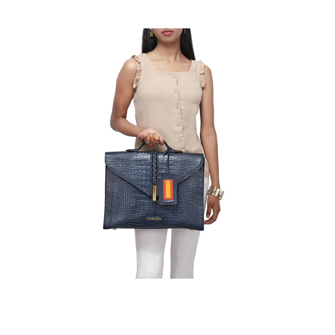 Yin Yang 03 Blue Leather Laptop Bag - Image 8